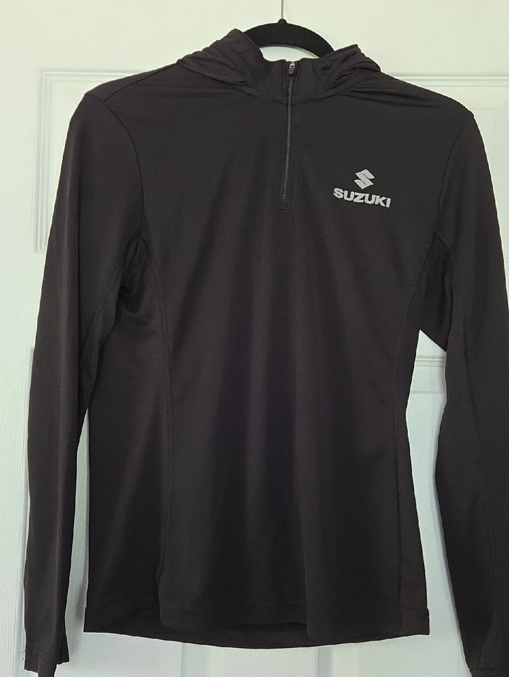 Black Long Sleeve Hooded Quarter-Zip Top
